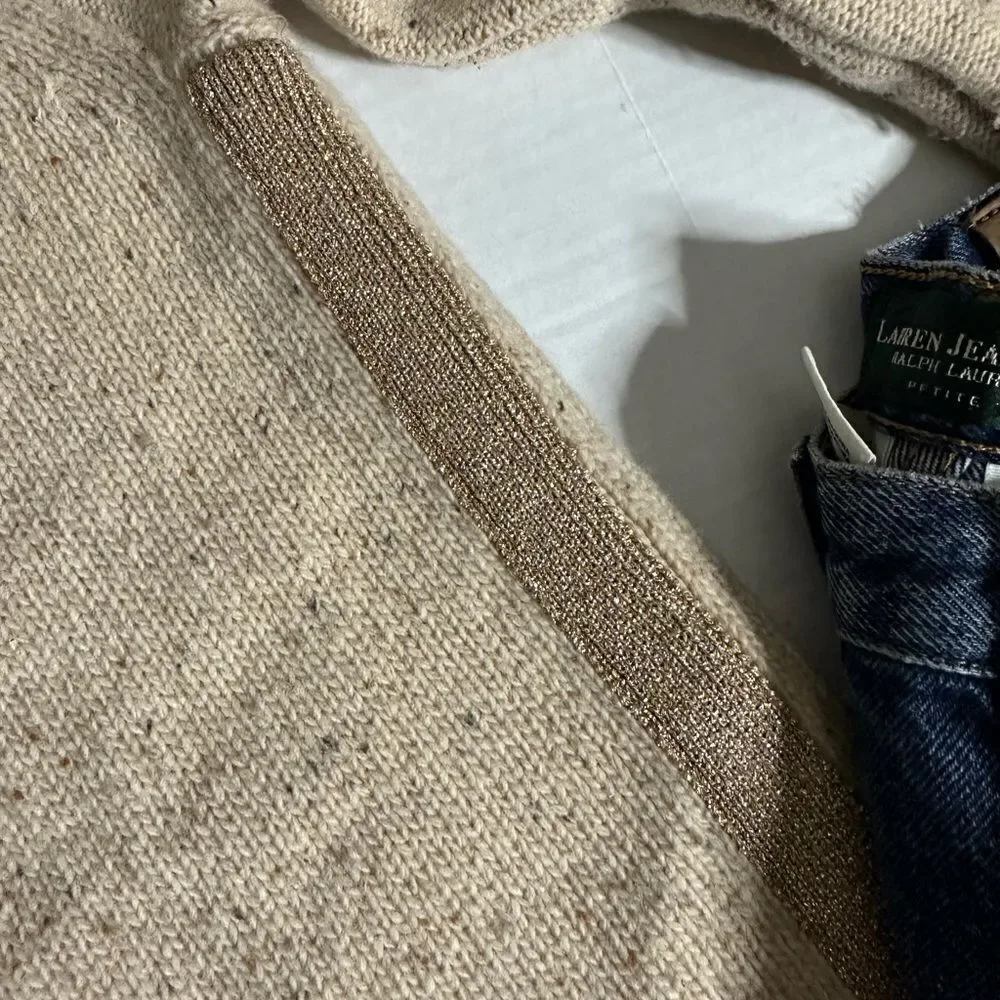 J. Crew Donegal Lambswool Sweater with Gold Shimmer Stripe
